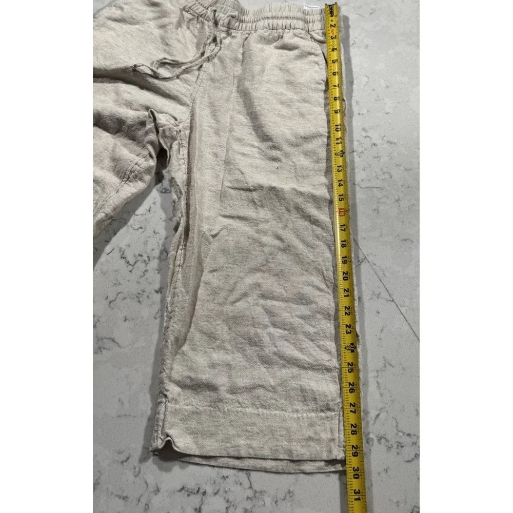 Banana Republic Wide Leg Crop Pants Womens Large Beige Linen Relaxed Fit Coastal